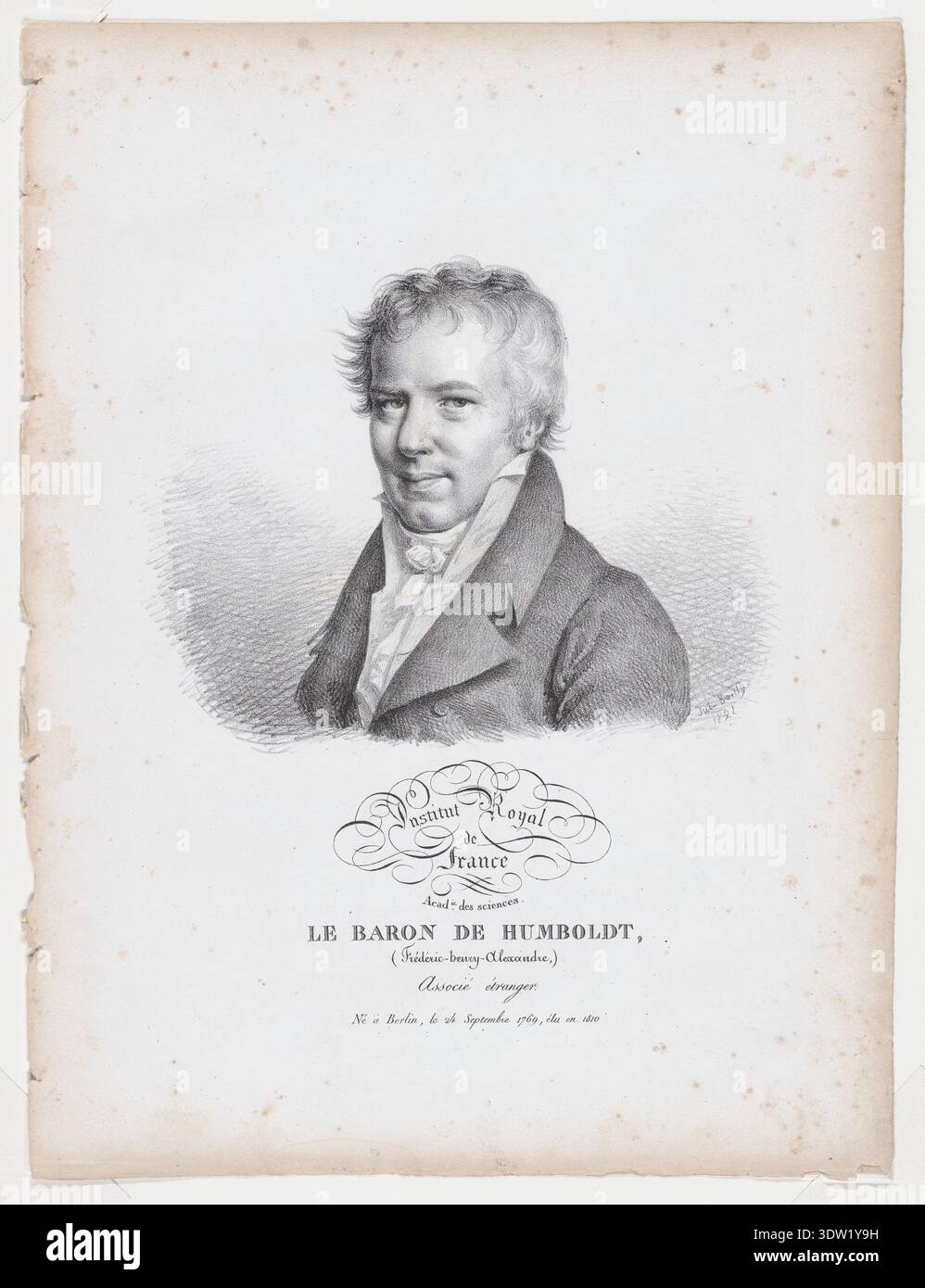 Historisches Illustrationskunstwerk mit dem Titel Portrait of Le Baron de Humboldt von Jules Boilly, Darstellung von Friedrich Wilhelm Heinrich Alexander von Humboldt im Portraitformat, 1821 Stockfoto