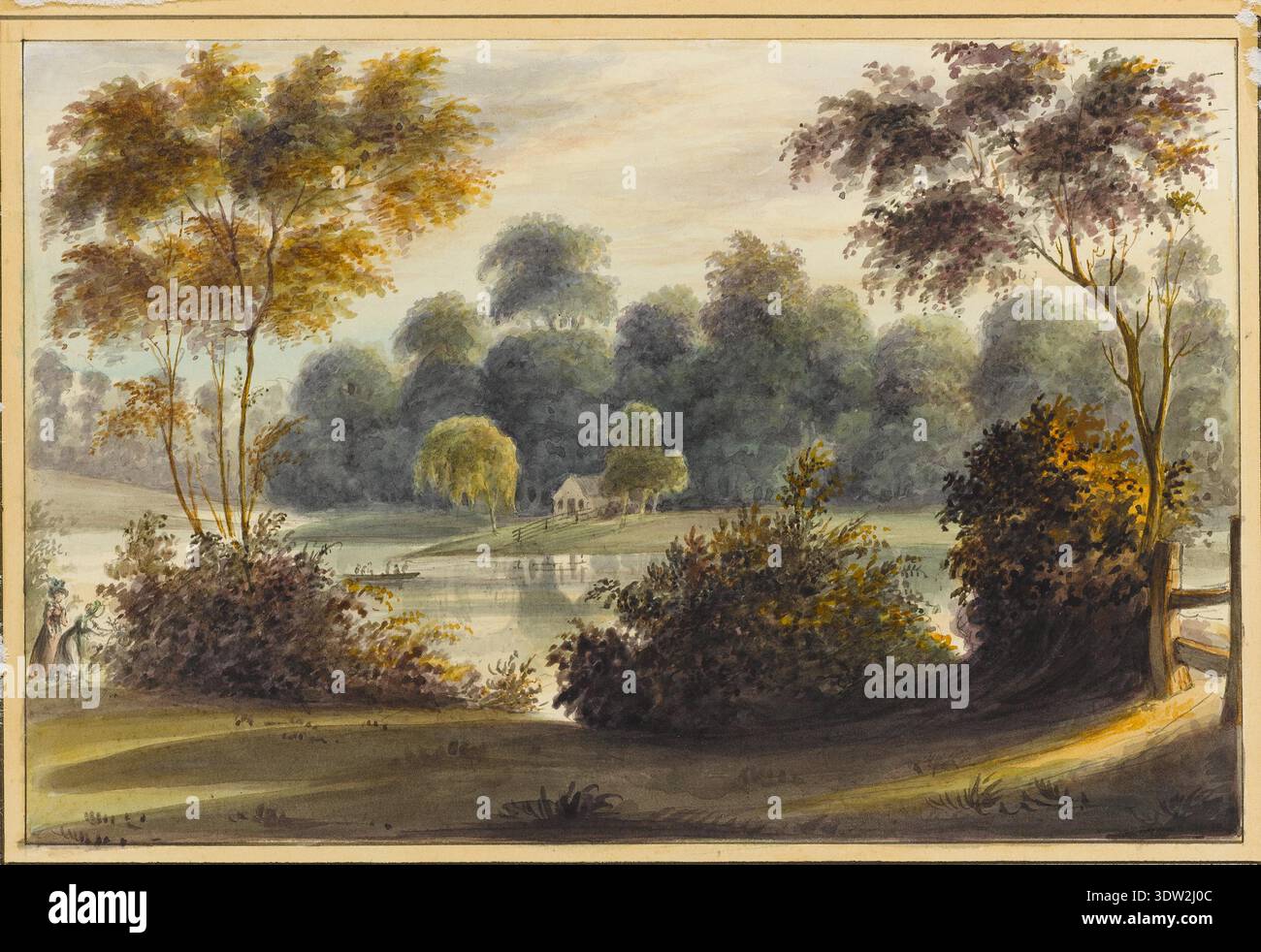 George Tobin (1829–1901) war ein englischer Künstler, der für seine Landschaften bekannt war. Der Salmon Pool, River exe wurde am 2. Juni 1829 skizziert, um einen Blick auf den Fluss exe zu werfen, der seinen Namen von dem Lachs ableitet, der einst hier gefunden wurde. Dieses Aquarell zeigt das Gebiet zwischen James und Trews Weirs mit Bezug auf die ehemalige St. James's Chapel. Die Szene wird von der umliegenden ländlichen Landschaft umrahmt, die die lokale devonische Kultur hervorhebt. Das Archivabbild ist eingehängt. Stockfoto