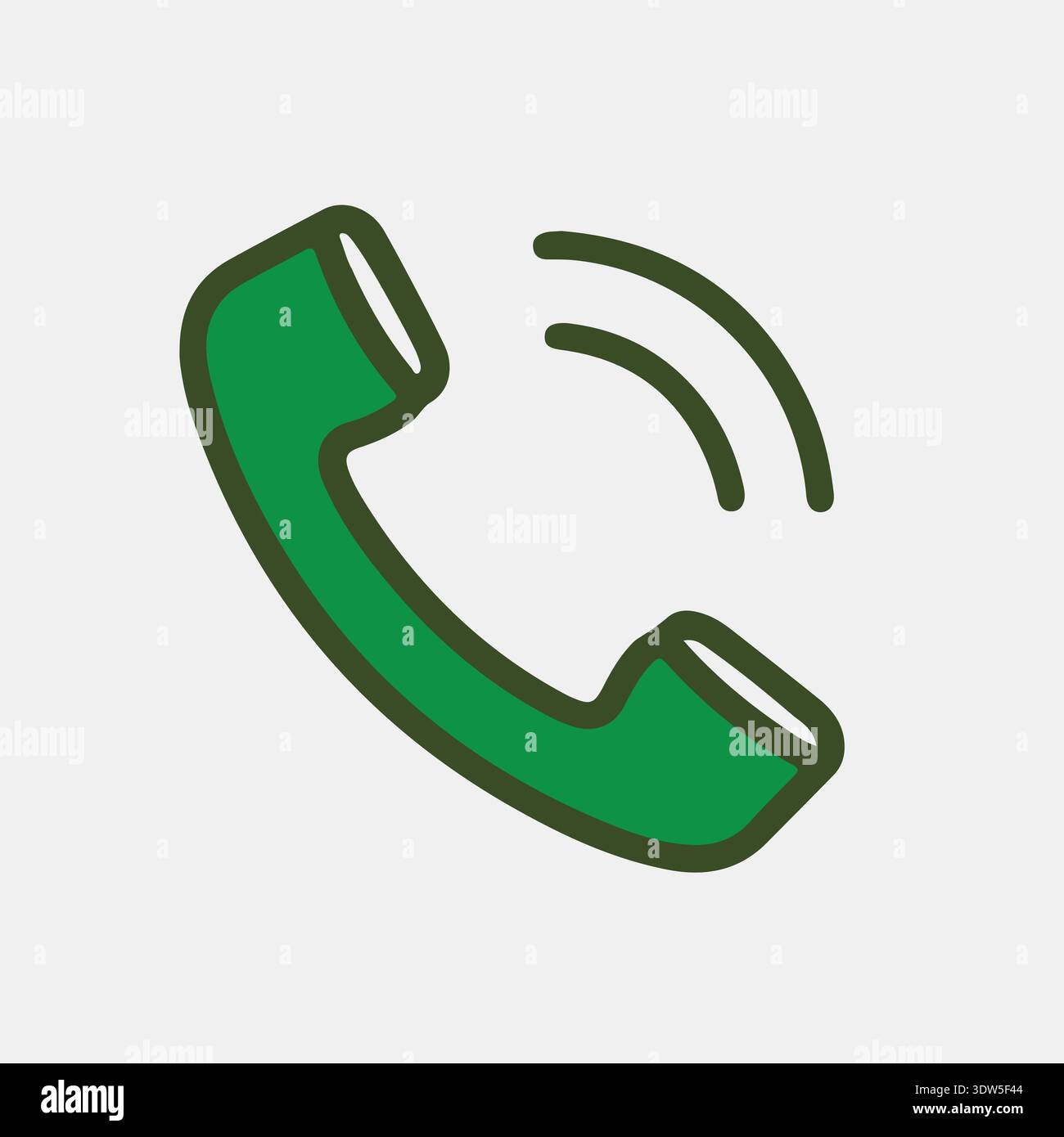 Grünes Telefonempfängersymbol mit klingelnden Signalleitungen, einfache Abbildung des Kommunikationssymbols auf hellem Hintergrund. Stock Vektor
