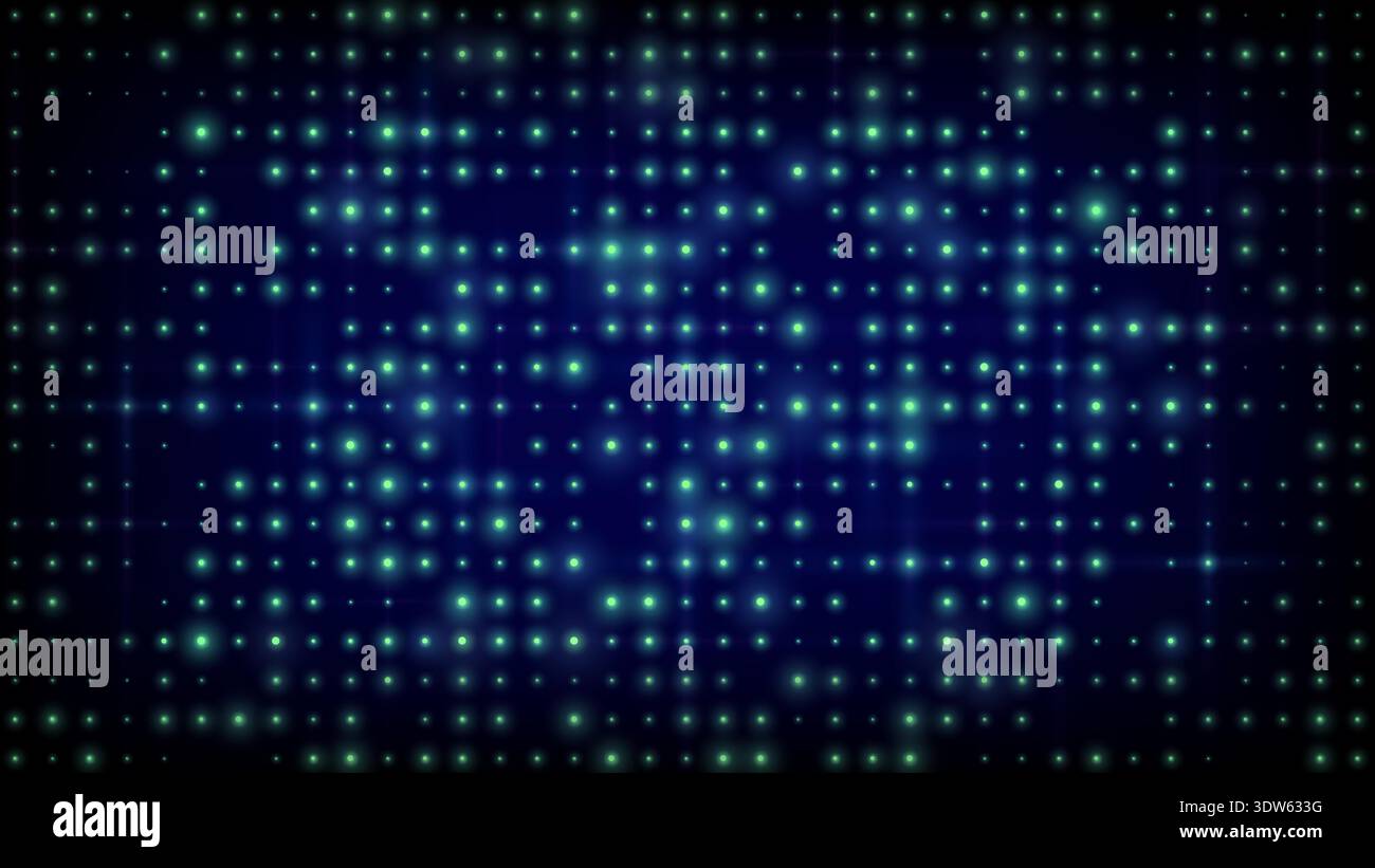 Blinkende Hintergrund-LED-Wandleuchten. Blau grün leuchtende Punkte abstrakter Hintergrund. Abstrakter Hintergrund im technischen Stil. Helle flackernde Bühnenlichter. Zukunft Stock Vektor