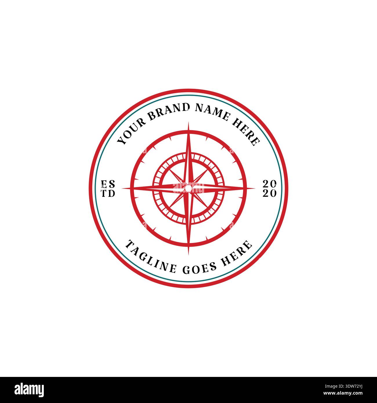 Marine-Emblem Mit Rotem Kompasssymbol Und Dekorativer Grenze Für Maritime Adventure Business Branding Stock Vektor