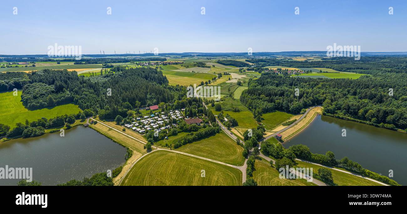 Ein Blick aus der Vogelperspektive auf das Naherholungsgebiet Haselbach bei Ellwangen in Ostwürttembergs Stockfoto