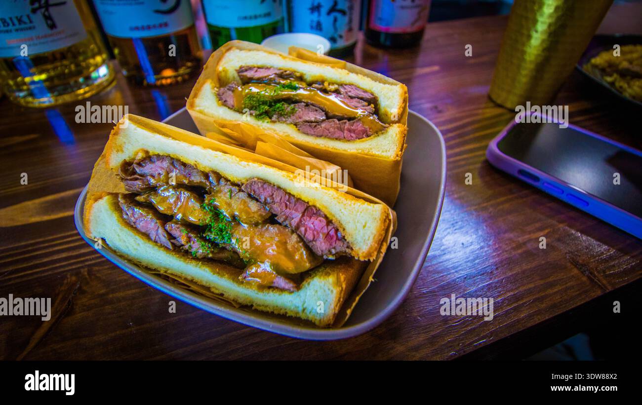 Kobe Beef Sandwich, Asakusa, Japan Stockfoto