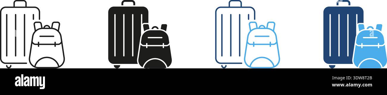 Reisesymbol Für Koffer Und Rucksack. Outline Und Silhouette Symbol Kollektion Für Gepäck Und Rucksack. Ideal Für Die Reiseplanung Und Stock Vektor