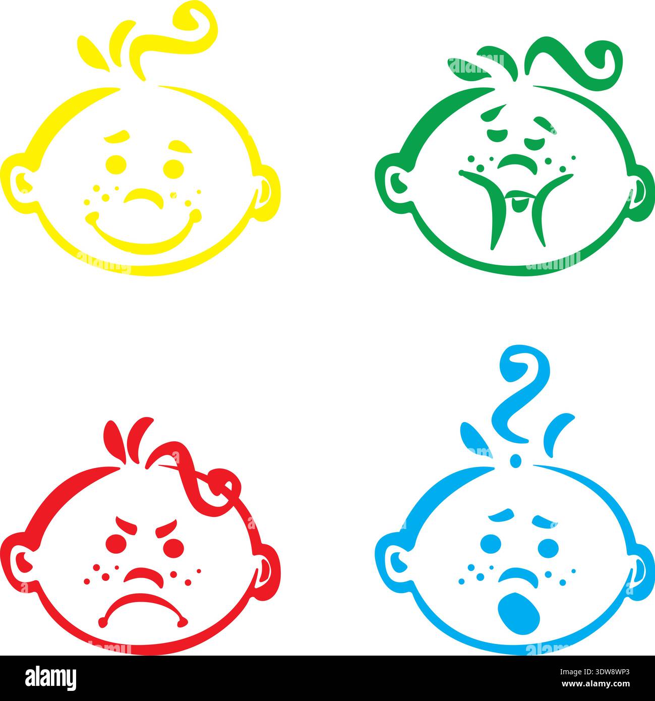 Set aus 4 Babygesichtsausdrücken, durchgehende Vektorsymbole für eine Linie Stock Vektor