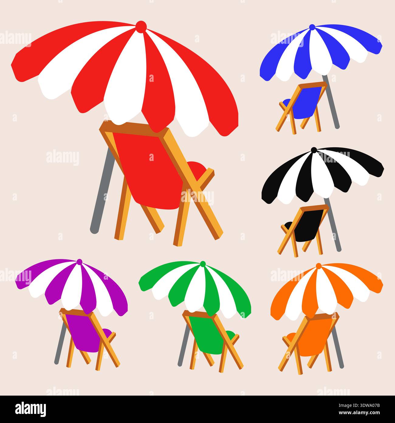Strandstuhl mit Regenschirm Set Illustration, kann für Business-Designs, Präsentationsdesigns oder andere geeignete Designs verwendet werden. Stock Vektor