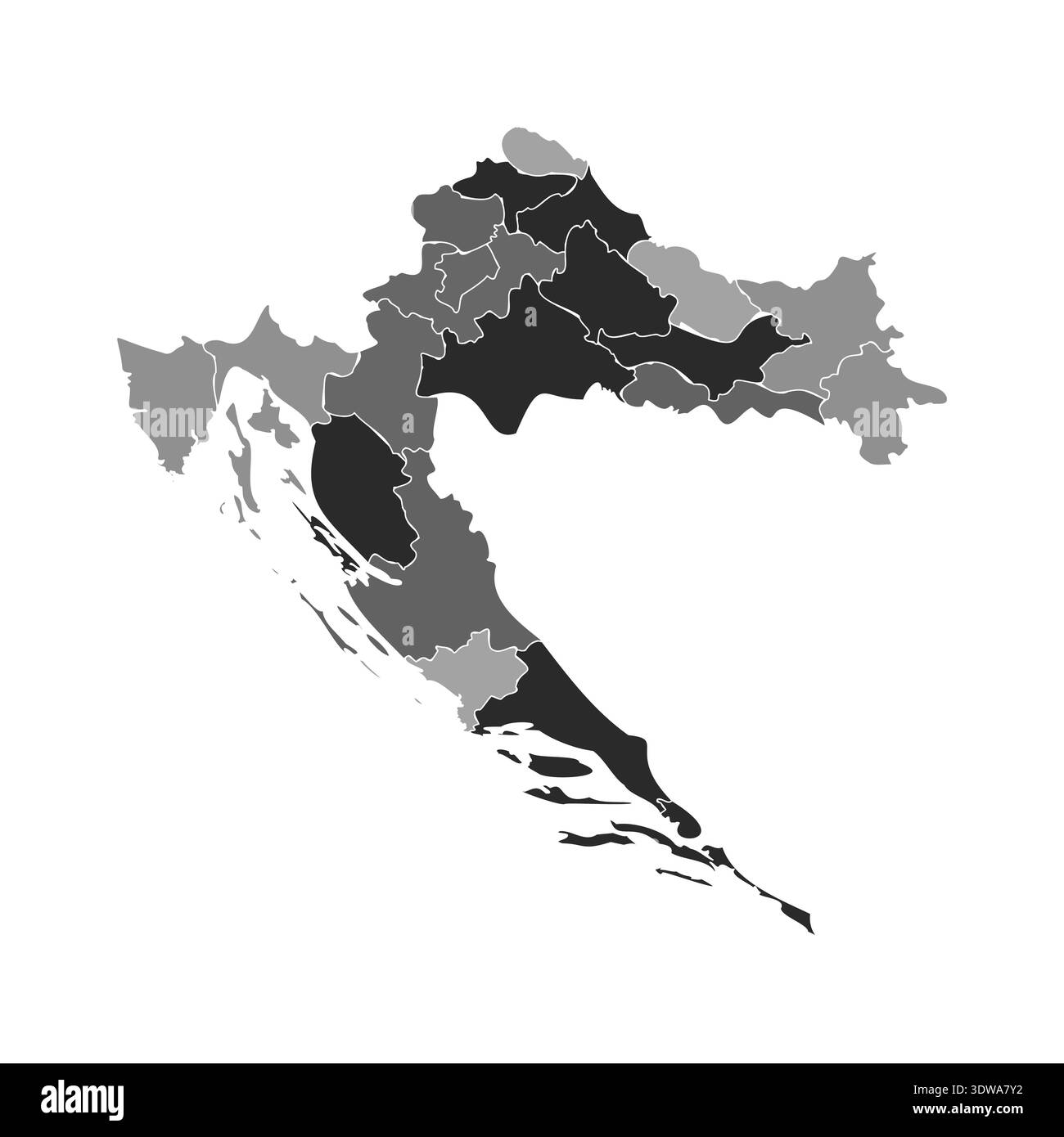 Graue geteilte Karte von Kroatien, kann für Geschäftsdesigns, Präsentationsdesigns oder andere geeignete Designs verwendet werden. Stock Vektor