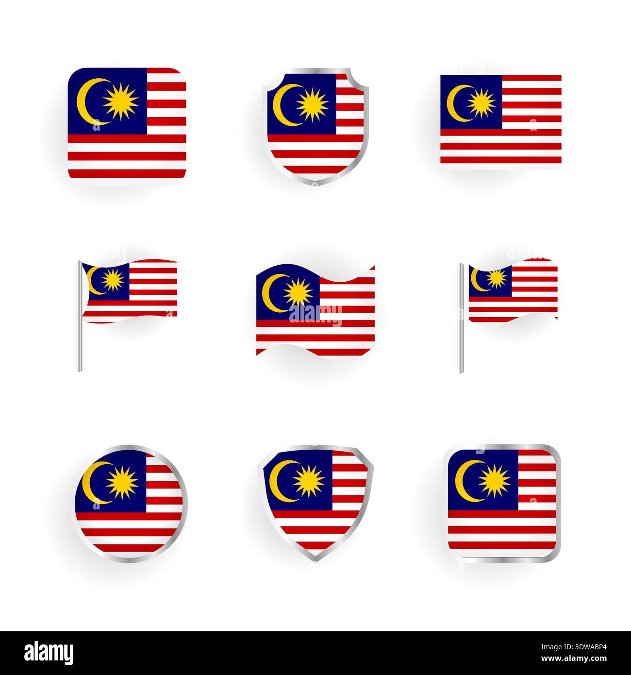 Malaysia Flag Icons Set, kann für Geschäftsdesigns, Präsentationsdesigns oder andere geeignete Designs verwendet werden. Stock Vektor