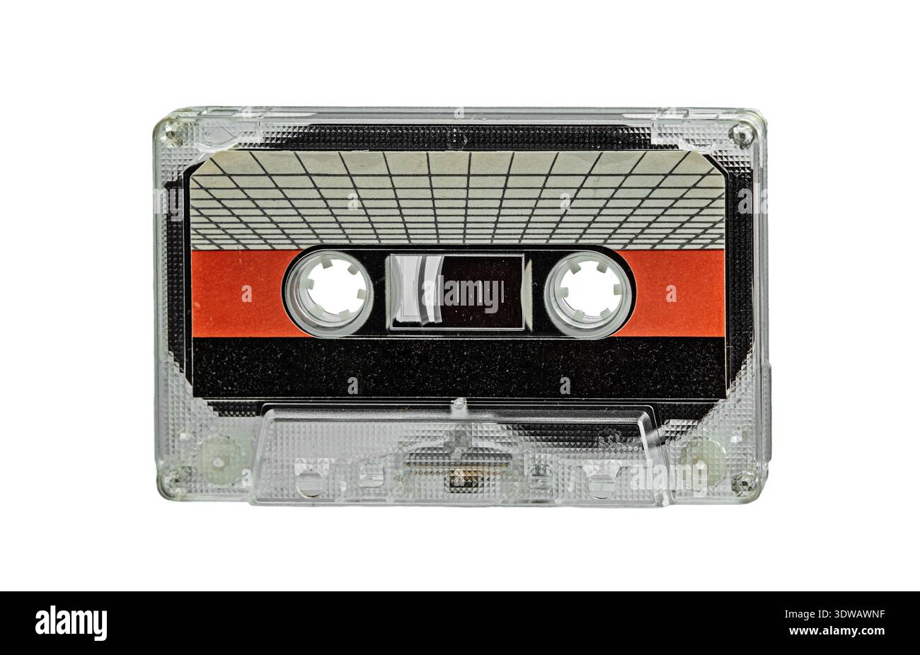 Gebrauchte alte Tonbandkassette isoliert, ein Symbol der 80er, 90er Jahre Stockfoto