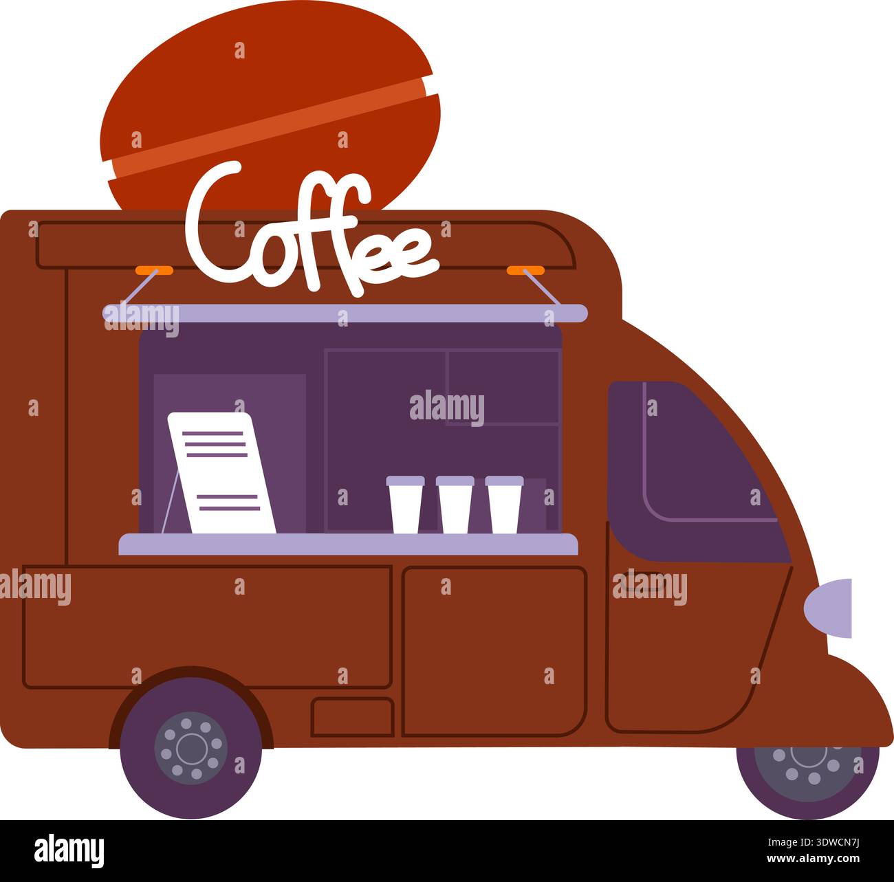 Mobiler Kaffeeständer. Verkaufsautomat mit heißem Getränk, isoliert auf weißem Hintergrund Stock Vektor