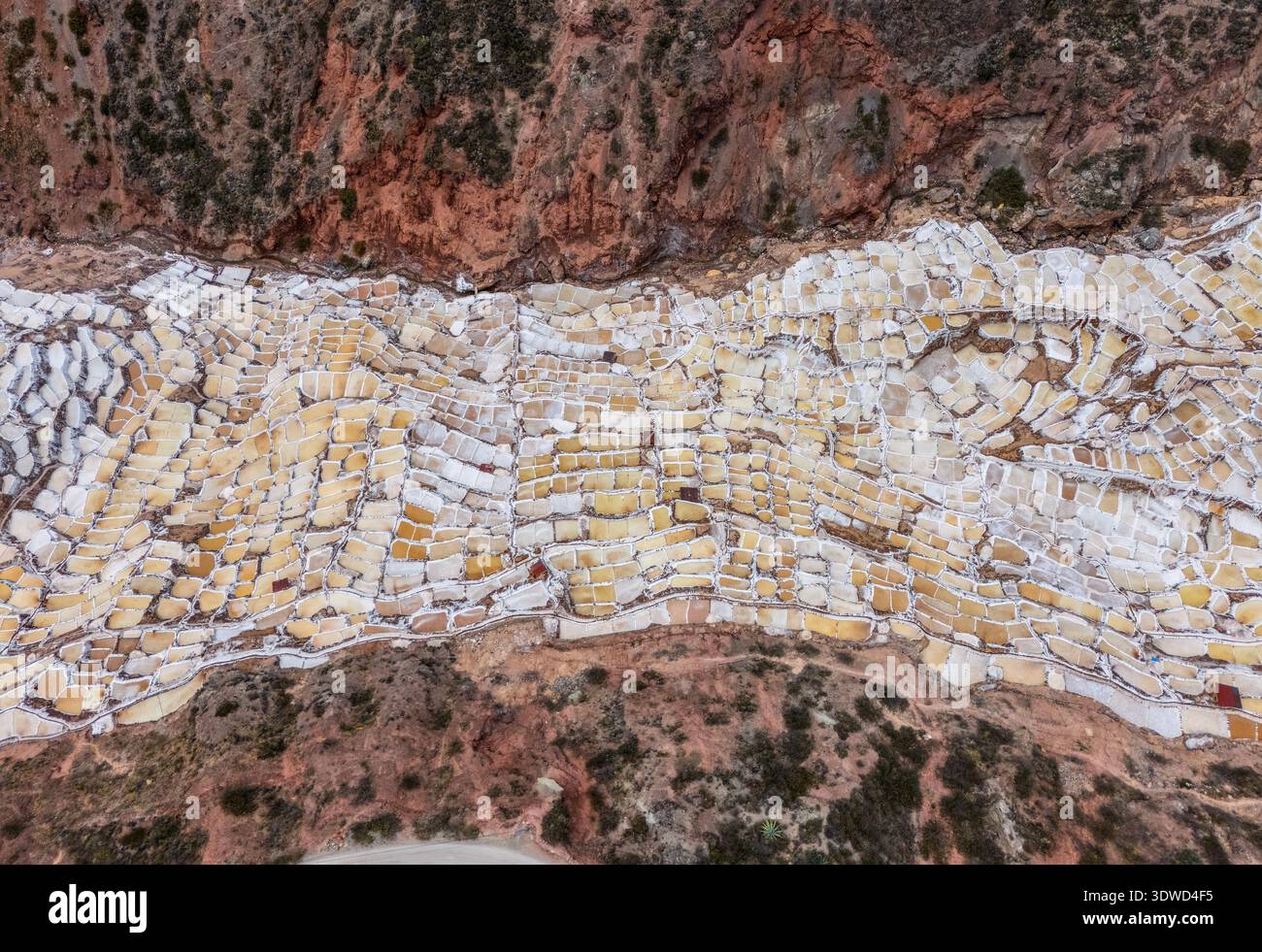 Birds Eye of the Maras Salt Mines Stockfoto