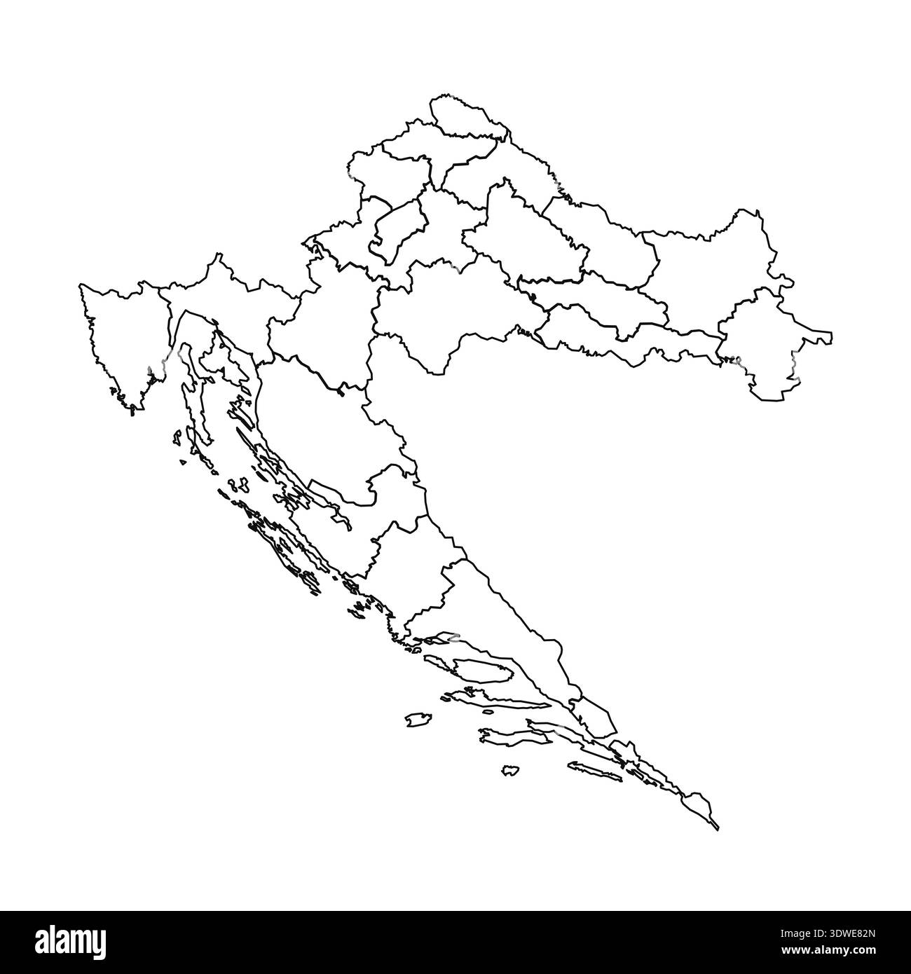 Umrisse Sketch Map of Croatia with States and City, kann für Geschäftsdesigns, Präsentationsdesigns oder andere geeignete Designs verwendet werden. Stock Vektor