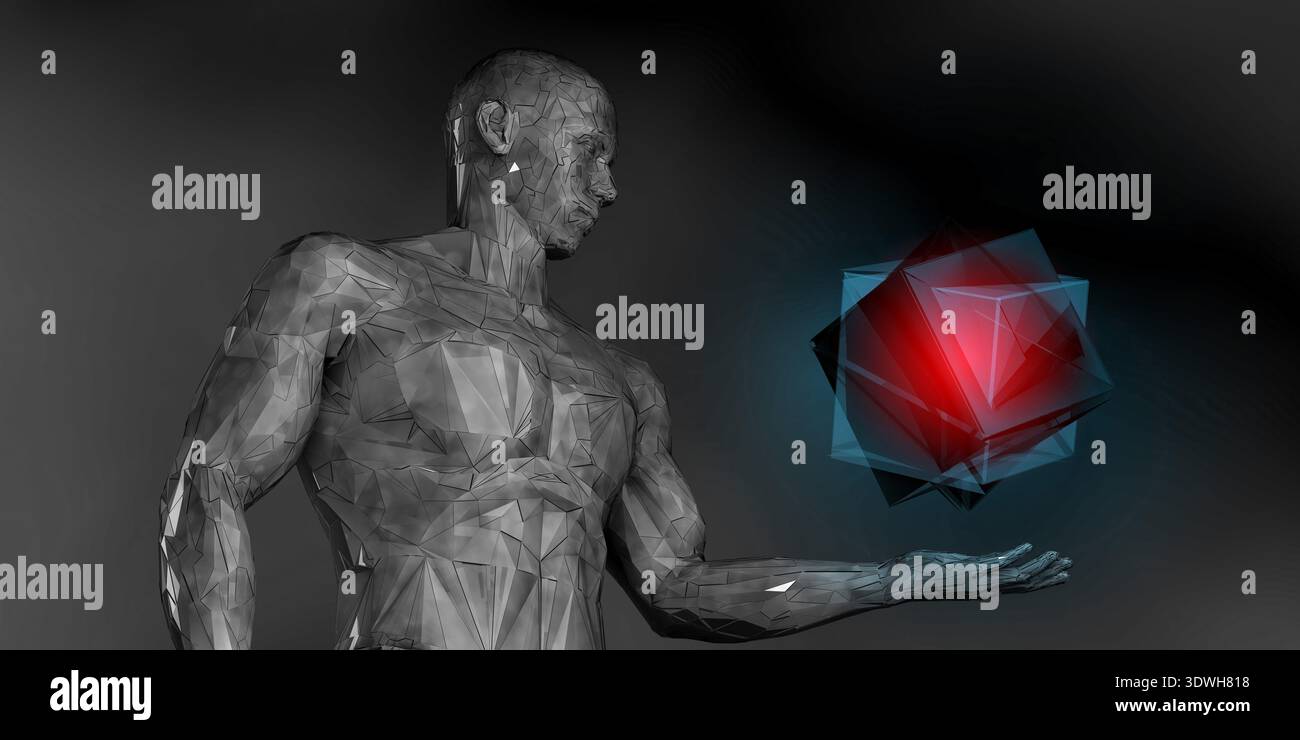 Virtuelle Depression, Dargestellt Mit Geometrische Form, Die Ein Leuchtendes Objekt Betrachtet Stockfoto