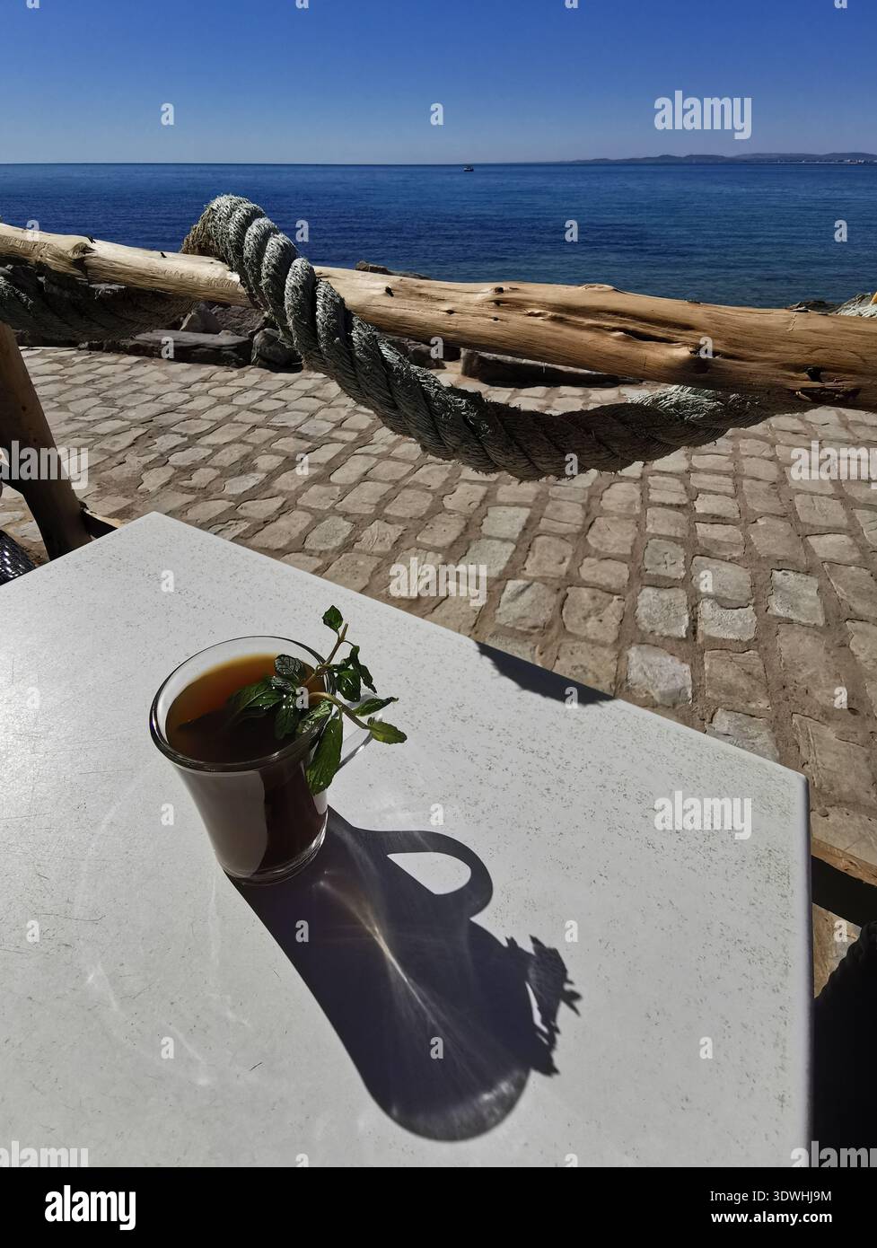 Hammamet: Enge blau-weiße Gassen der alten Medina Tunesien, mit traditioneller Architektur und ruhigen Straßen in der historischen Küstenstadt. Stockfoto