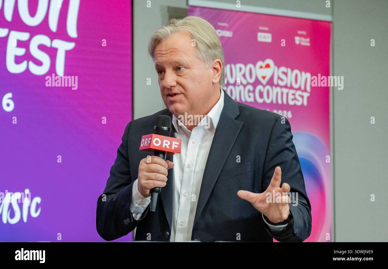 20260226 Medienupdate zum EUROVISION SONG CONTEST WIEN, OESTERREICH - 26. FEBRUAR: ORF Direktor für Technik und Digitalisierung Harald Kraeuter waehrend des Mediengespraechs anlaesslich eines ORF Updates zum 70. Eurovision Song Contest vom 12. bis zum 16. Mai 2026 in Wien im ORF-MedienCampus am 26. Februar 2026 in Wien, Oesterreich. 260226 SEPA 17 015 Copyright: XIsabellexOuvrardx SEPAxMedia Stockfoto