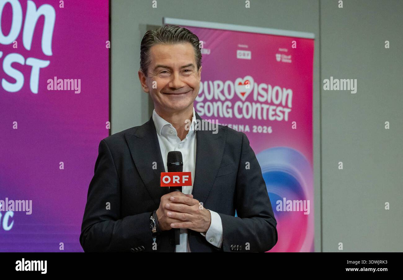 20260226 Medienupdate zum EUROVISION SONG CONTEST WIEN, OESTERREICH - 26. FEBRUAR: ORF-Generaldirektor Roland Weissmann waehrend des Mediengespraechs anlaesslich eines ORF Updates zum 70. Eurovision Song Contest vom 12. bis zum 16. Mai 2026 in Wien im ORF-MedienCampus am 26. Februar 2026 in Wien, Oesterreich. 260226 SEPA 17 008 Copyright: XIsabellexOuvrardx SEPAxMedia Stockfoto