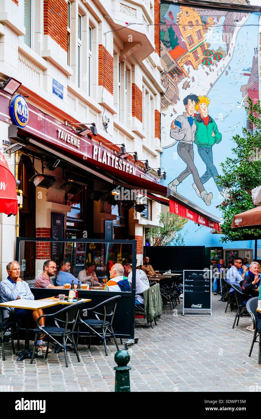 Das Schwulenviertel von Brüssel ist rund um die Rue du Marché au Charbon und ihr Wandgemälde angesiedelt. Brüssel, Brüssel-Hauptstadt, Belgien, Europa Stockfoto