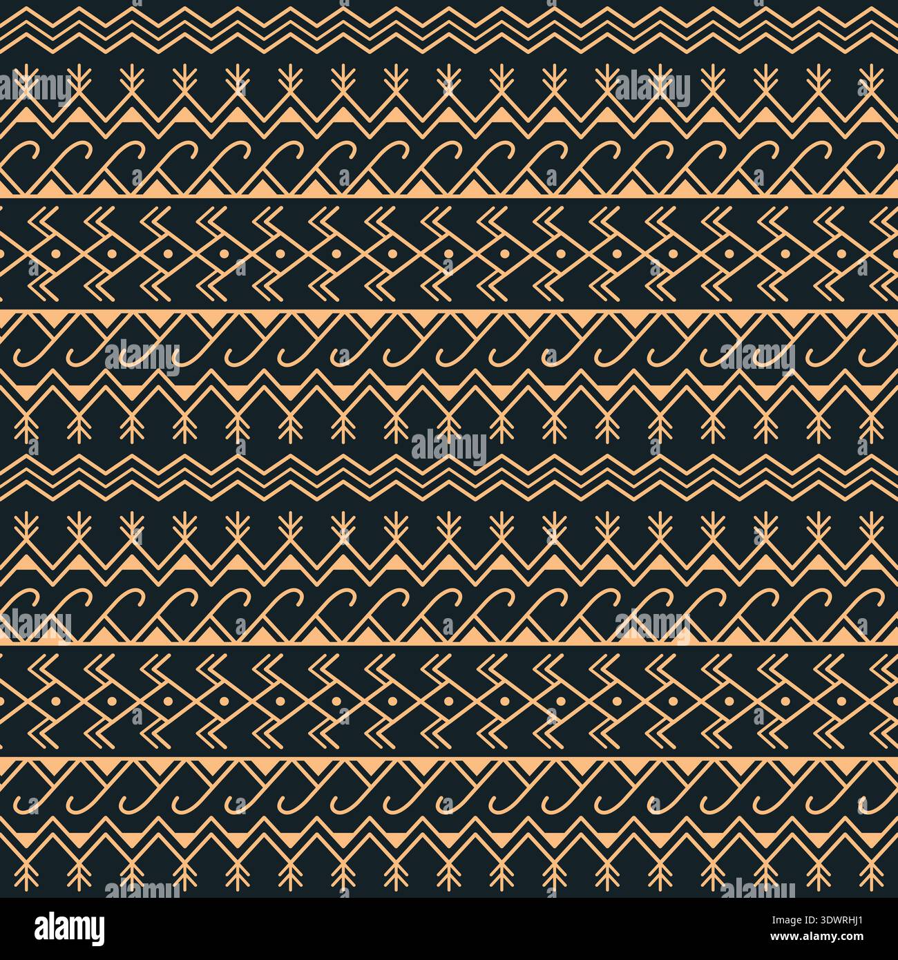 Elegantes nahtloses geometrisches Muster mit goldenem Ornament auf schwarzem Hintergrund. Perfekt für Textilien, Tapeten, Verpackungen, Branding und Mode Stock Vektor