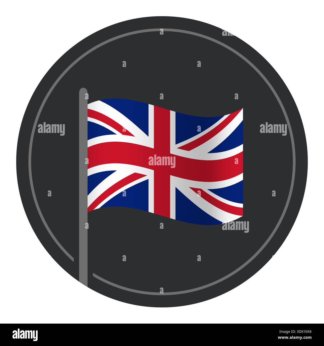 Abstraktes Vereinigtes Königreich Flaggensymbol im Kreis isoliert auf weißem Hintergrund, Vektor-bearbeitbares Design, kann für Geschäfts- oder Präsentationsdesign verwendet werden Stock Vektor
