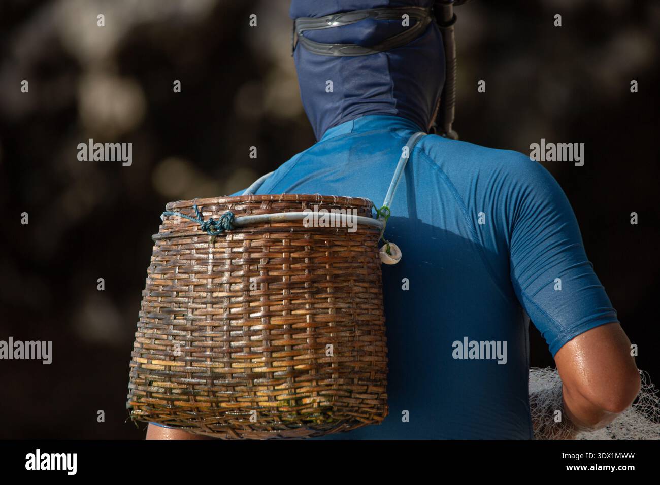 Bali, Indonesien - 1. März 2026; Fischer fangen am Uluwatu Beach, Bali, am 16. Februar 2026 Fisch mit traditionellen Werkzeugen. Stockfoto