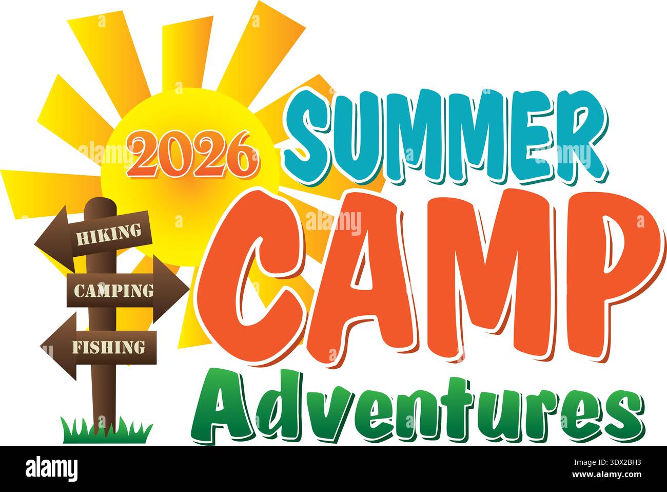 2026 Summer Camp Adventures Logo Stockfoto