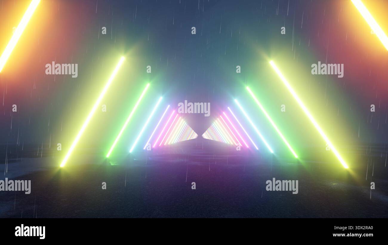 Neon-Regenbogenlinien Farbe helles bg 3D-Rendering Stockfoto