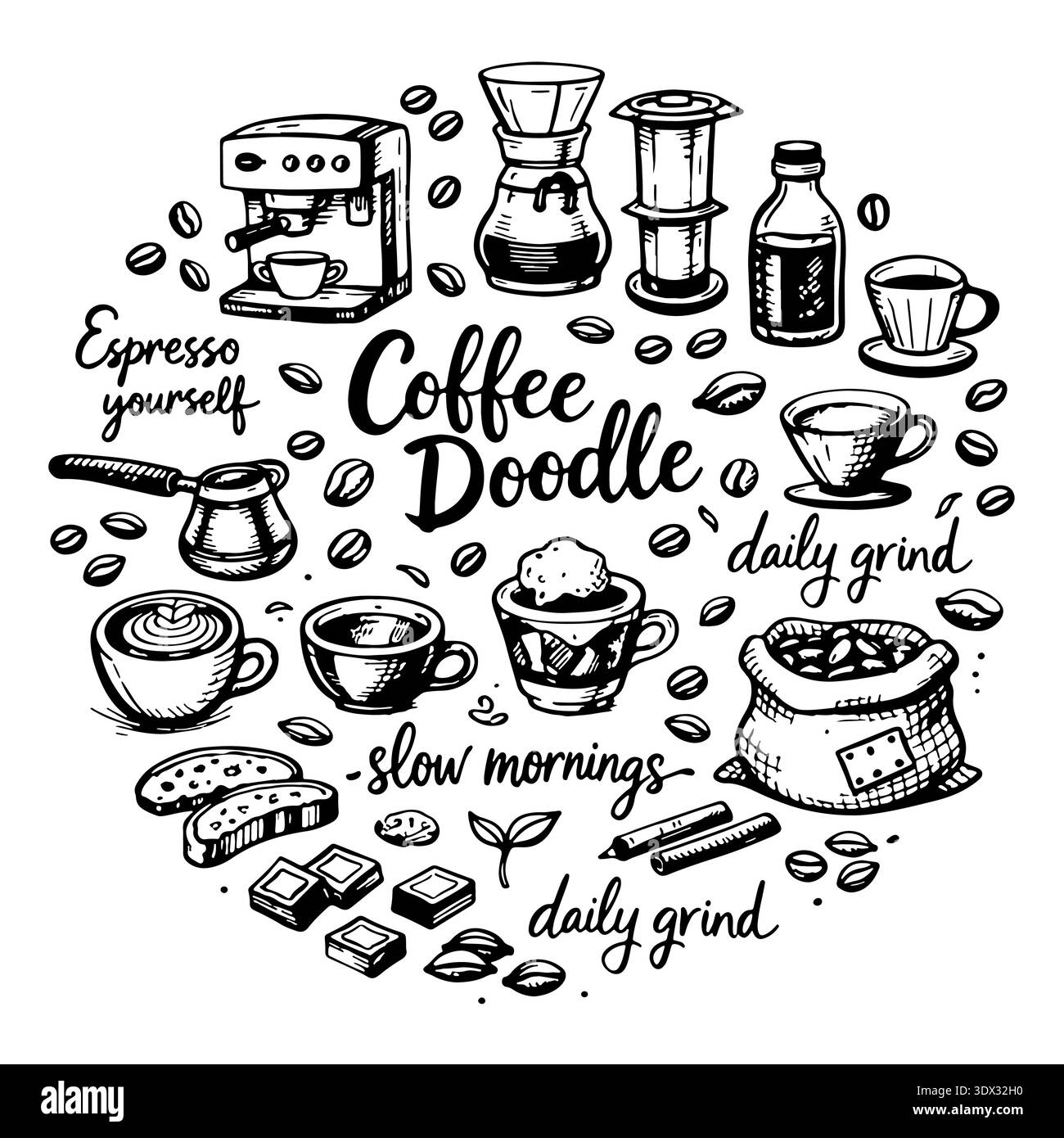 Handgezeichnete Vektor-Vintage-Illustration - Coffee To Go Stock Vektor