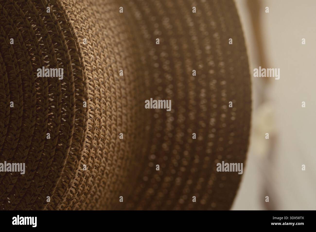 Die Textur eines Strohhutes Makroaufnahme der Textur eines Hutes. Stockfoto