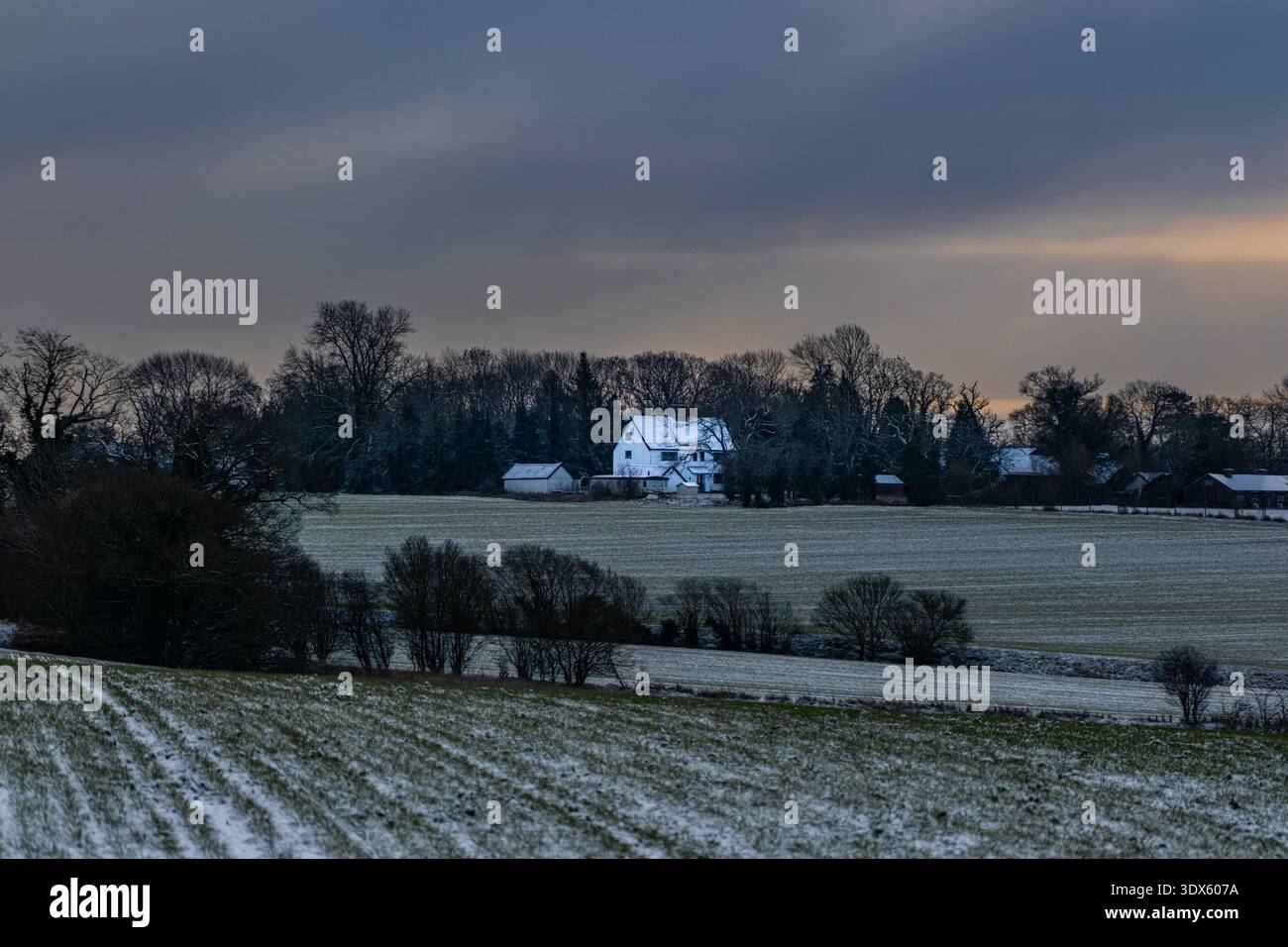 Winterabend. Denham, Suffolk, Großbritannien Stockfoto