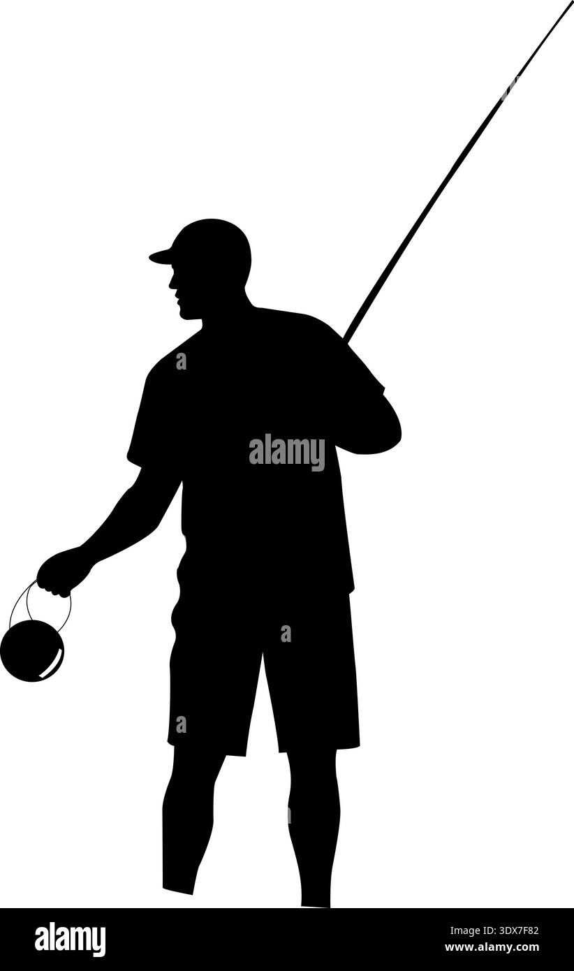 Fisherman Silhouette Vektor mit Angelrute Stock Vektor
