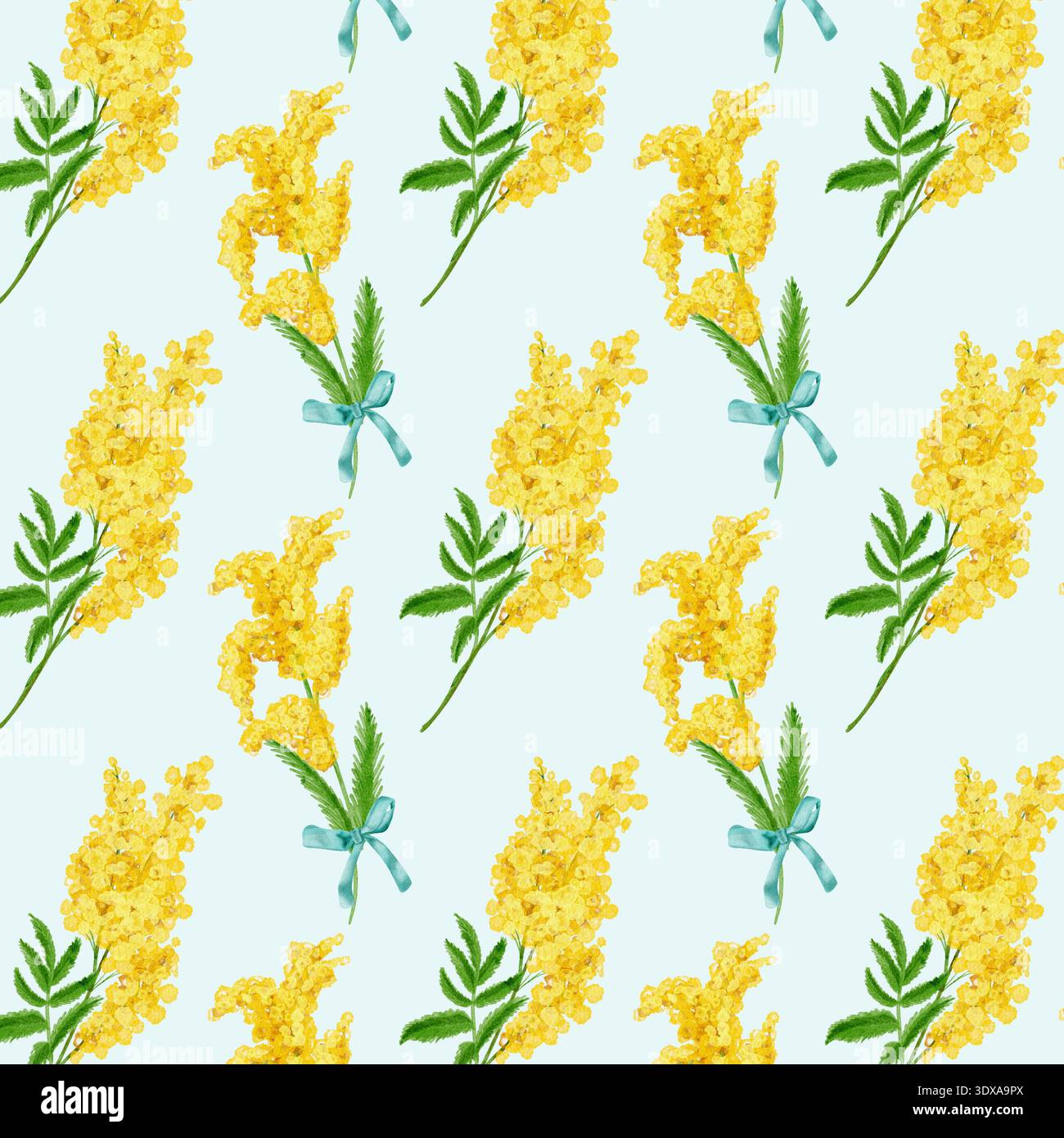 Nahtloses Muster mit Mimosa. Die Aquarellabbildung ist handgezeichnet. Stockfoto
