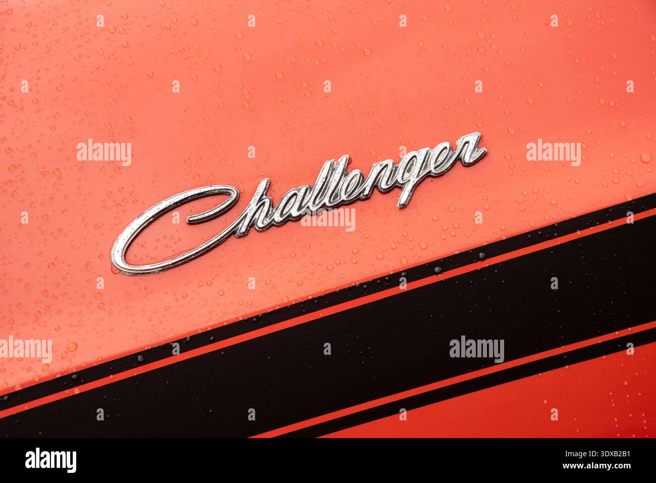 Abzeichen auf einer Dodge Challenger 1970, Stonor Car Show, Oxfordshire Stockfoto