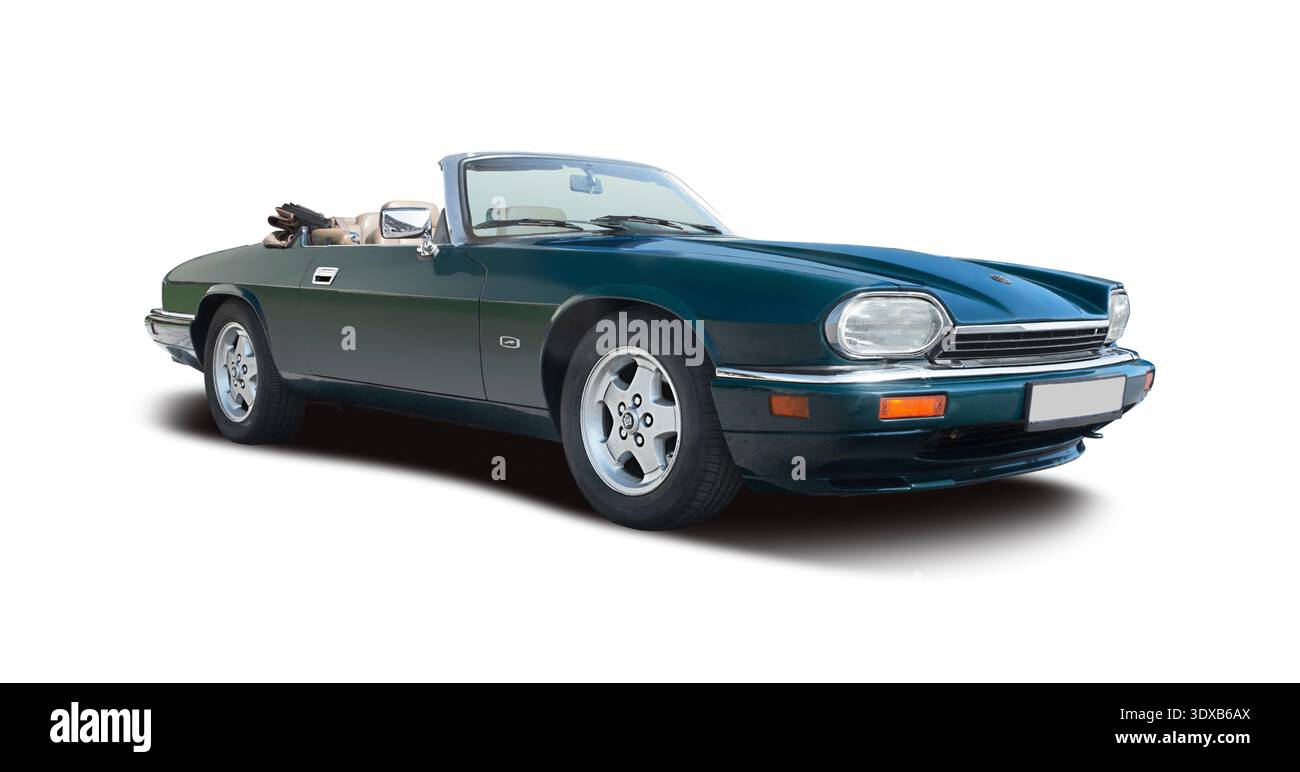 Jaguar XJS klassisches britisches Cabrioauto isoliert auf weißem Hintergrund Stockfoto
