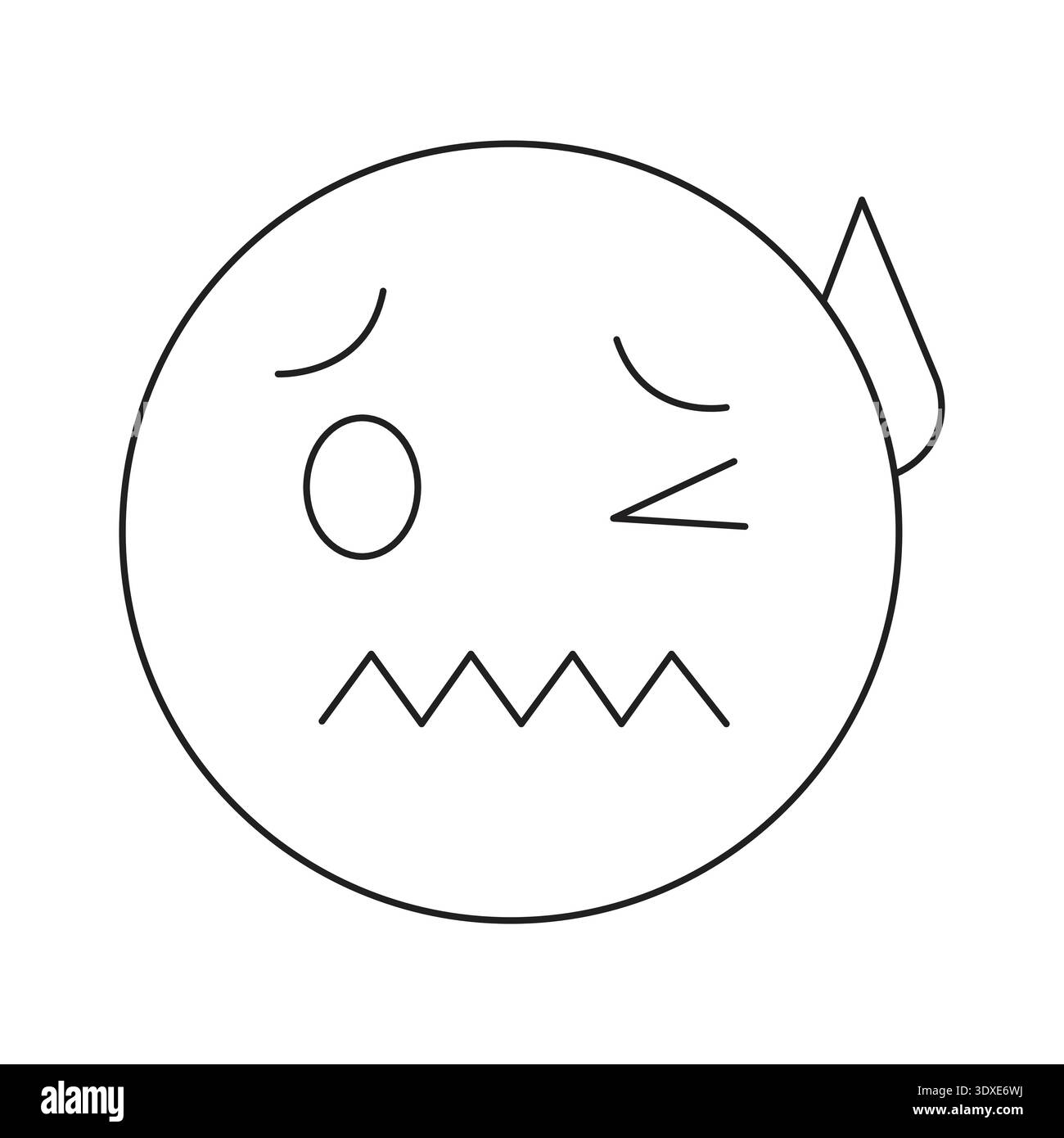 Minimalistische Vektorzeichnung von Winking Face mit Schweißtropfen Kontur für Healthcare Coloring Page Stock Vektor