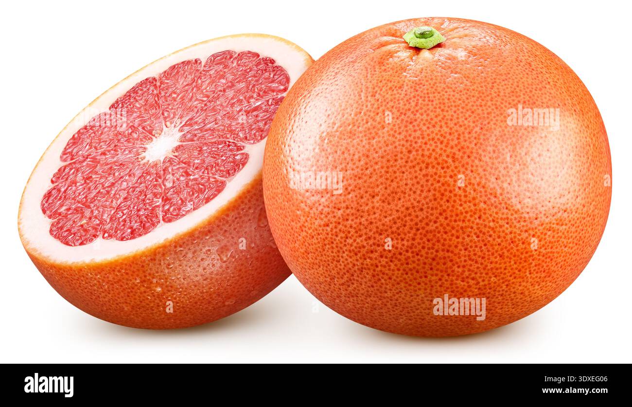 Isolierte Grapefruit. Frischer, organischer Grapefruit-isolierter Clipping-Pfad. Grapefruit Makrofoto im Studio. Stockfoto