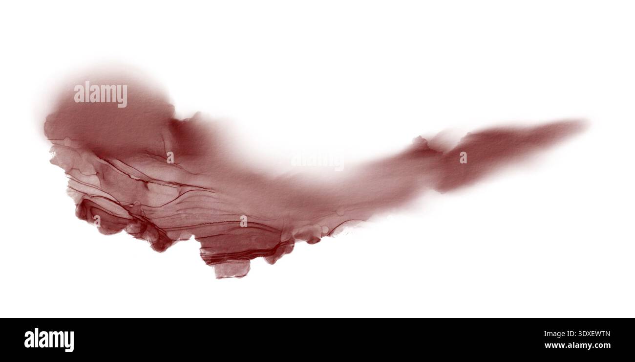 Abstrakter Fleck mit dynamischer leidenschaftlicher roter Farbe in flüssiger Acryltechnik, geblasen mit einem Haartrockner wie die Textur eines Steins. Als Symbol für Stockfoto