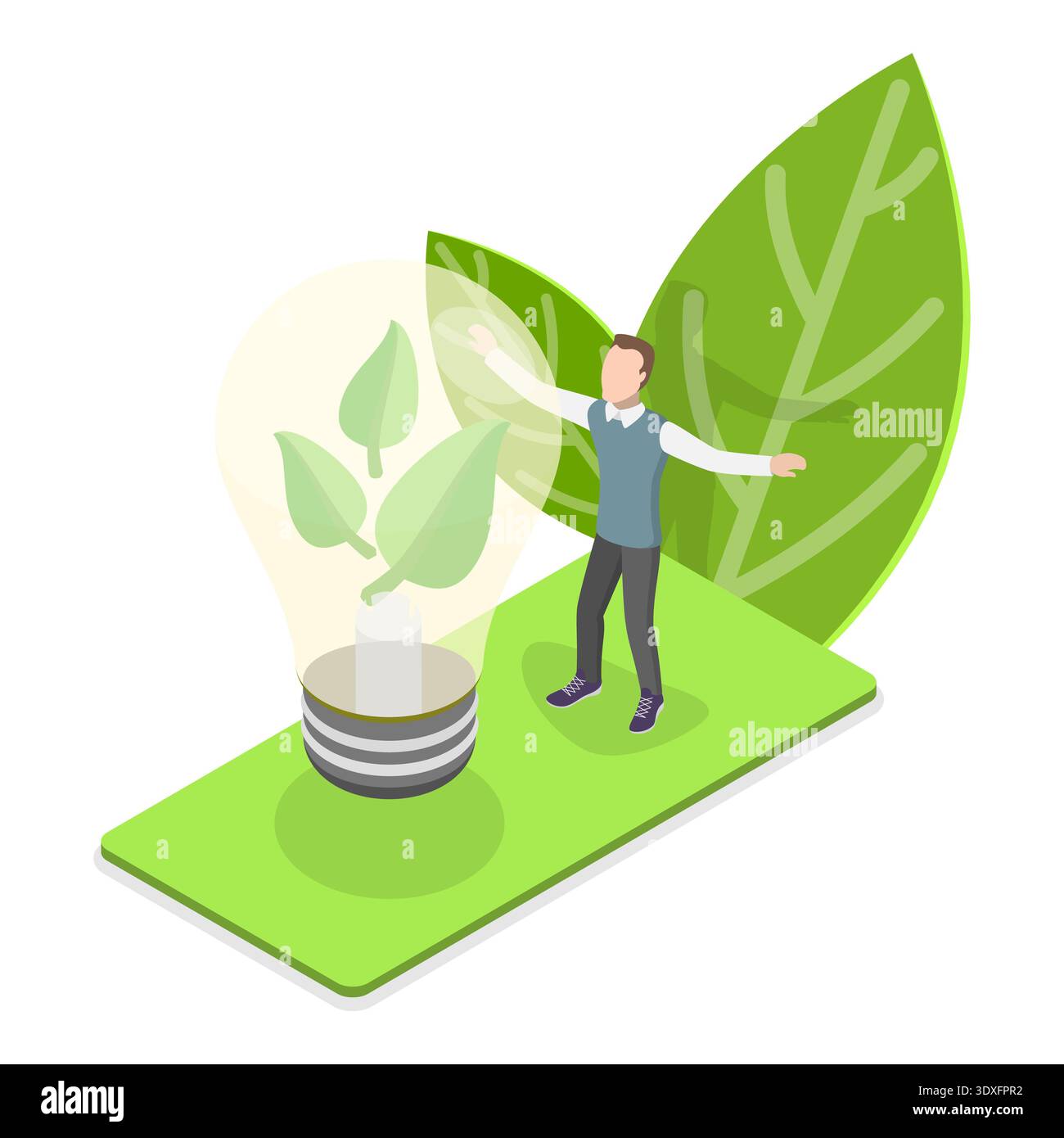 Isometrische 3D-Illustration von nachhaltiger und erneuerbarer Energie, innovative grüne Technologien. Punkt 2 Stockfoto