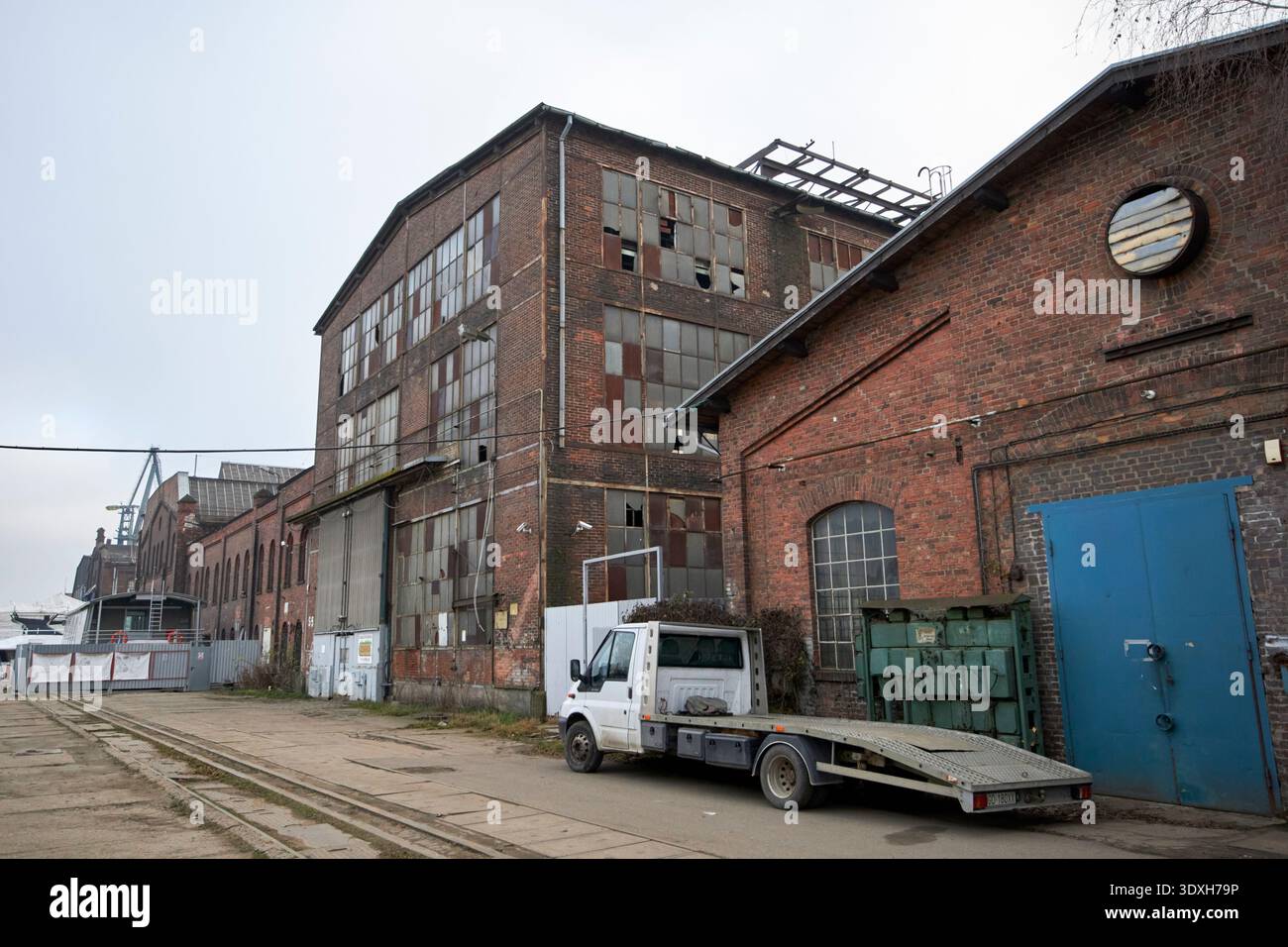 Motorenmontagehalle der danziger Werft, ehemals lenin Werft, Standort des Aufstiegs der Solidaritätsbewegung in polen in den 1980er Jahren danzig polen Stockfoto
