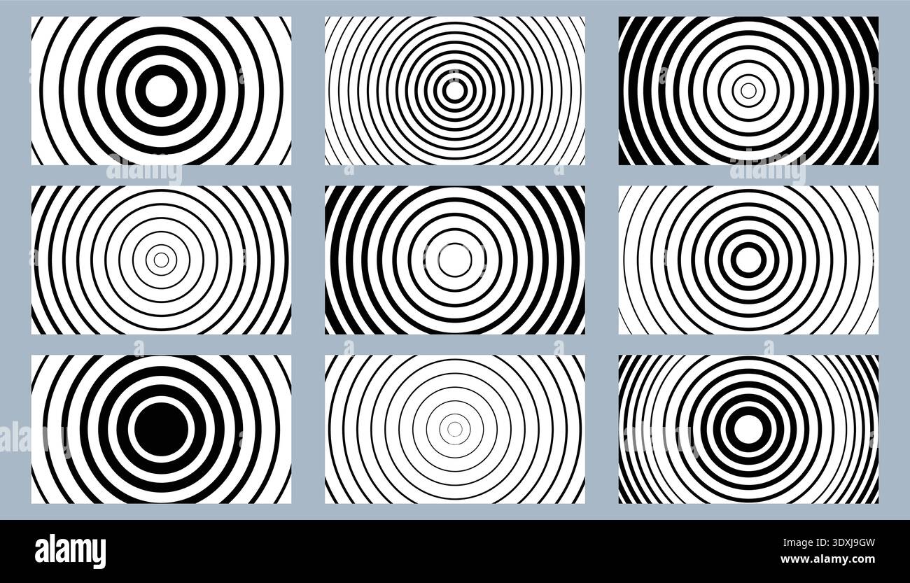 Set aus neun einfarbigen Halbtonhintergründen für Karten oder digitale Assets. Abstrakte Designs zeichnen sich durch lineare Muster und Wellenmuster aus. Ideal Stock Vektor
