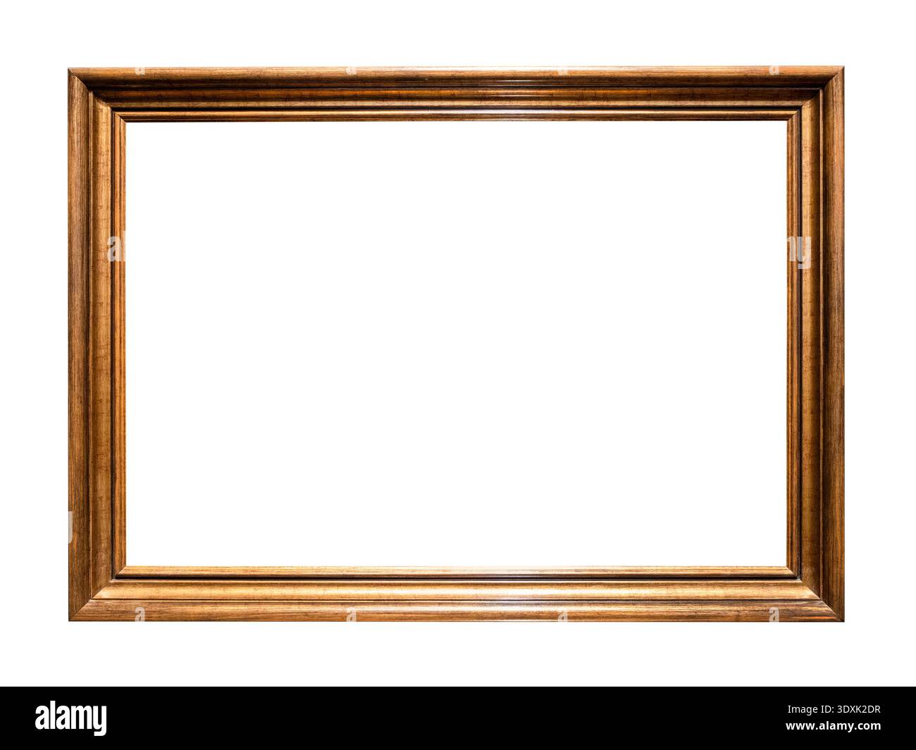 Horizontaler alter hölzerner brauner Malrahmen-Ausschnitt auf weißem Hintergrund Stockfoto