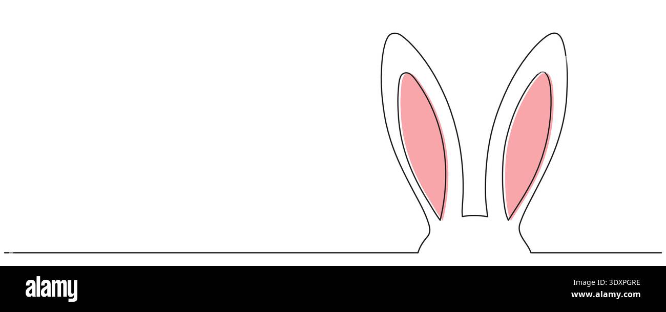 Eine durchgezogene Linienzeichnung eines Osterhasen. Ein Grußbanner mit einem Häschen und Ohren in schlichtem Linienstil. Bearbeitbare Strichgrafik. Vektorillustr Stock Vektor