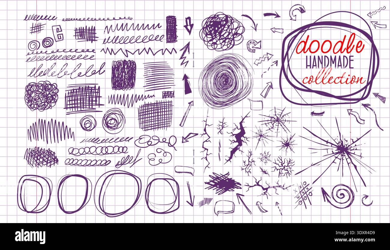 Handgefertigtes Doodle-Set. Zurück zur Schule. Handgezeichnet. Nicht AI, Vektordarstellung. Stock Vektor