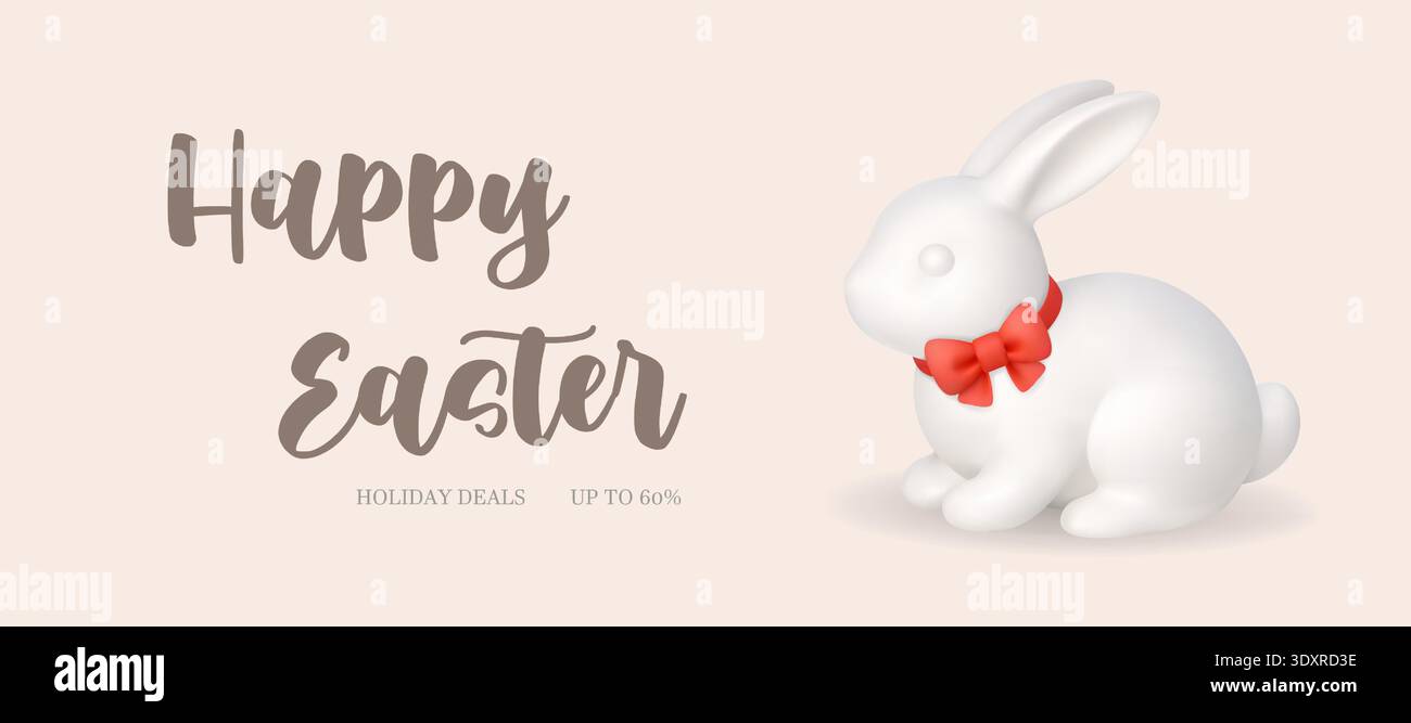 Happy Easter Holiday-Banner mit süßem weißen Häschen. Vorlage für die Frühlingssaison in sanften Pastelltönen Stock Vektor