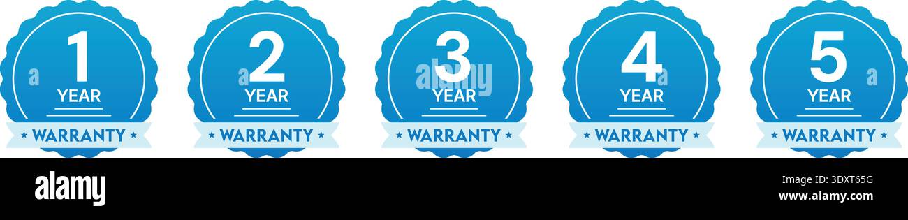 Blaues Band, Warranty-Badge-Set, 1 bis 5 Jahre Garantie-Label-Kollektion Stock Vektor