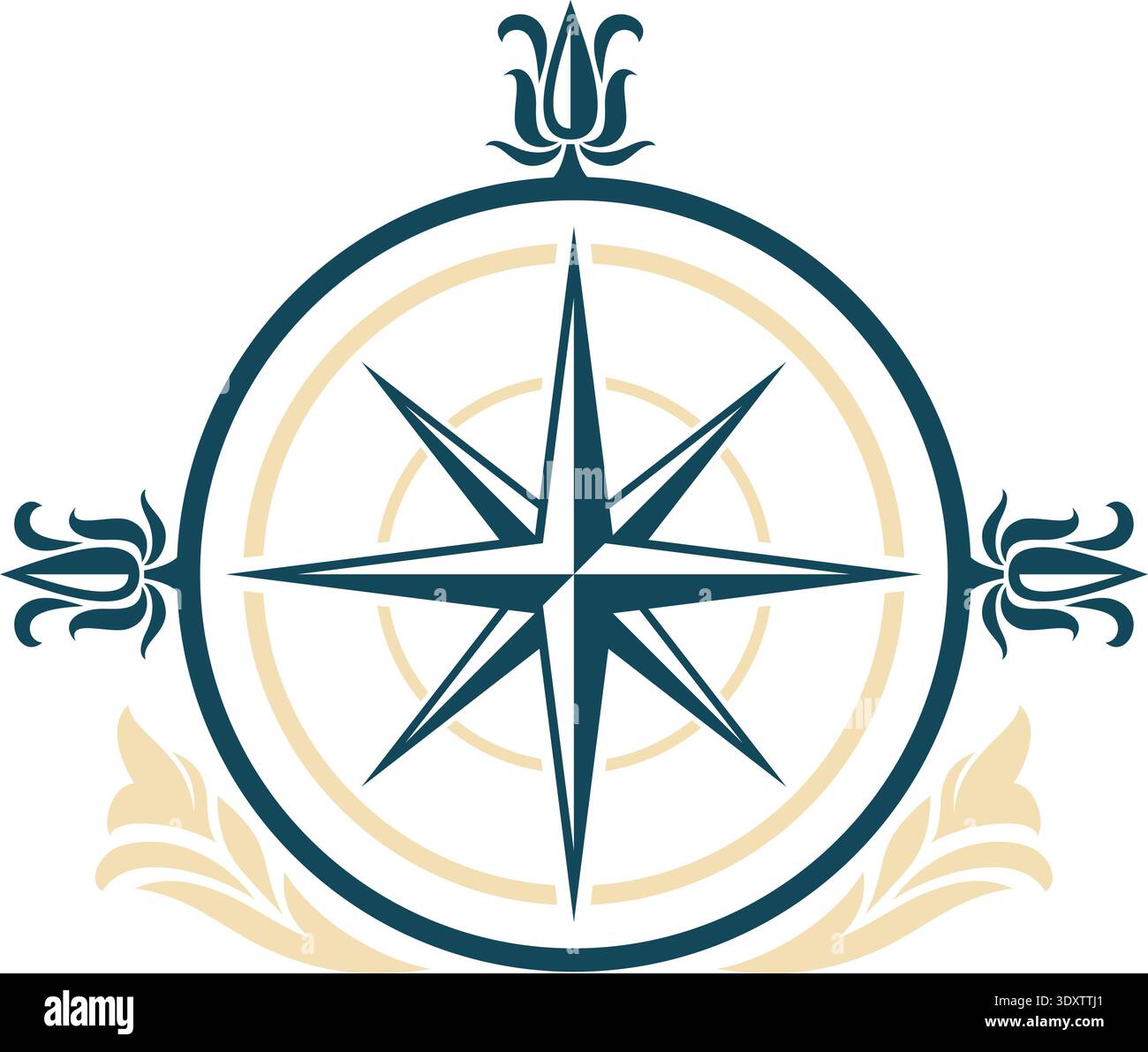 Antikes dekoratives Emblem mit Kompassstern aus Windrosen Stock Vektor