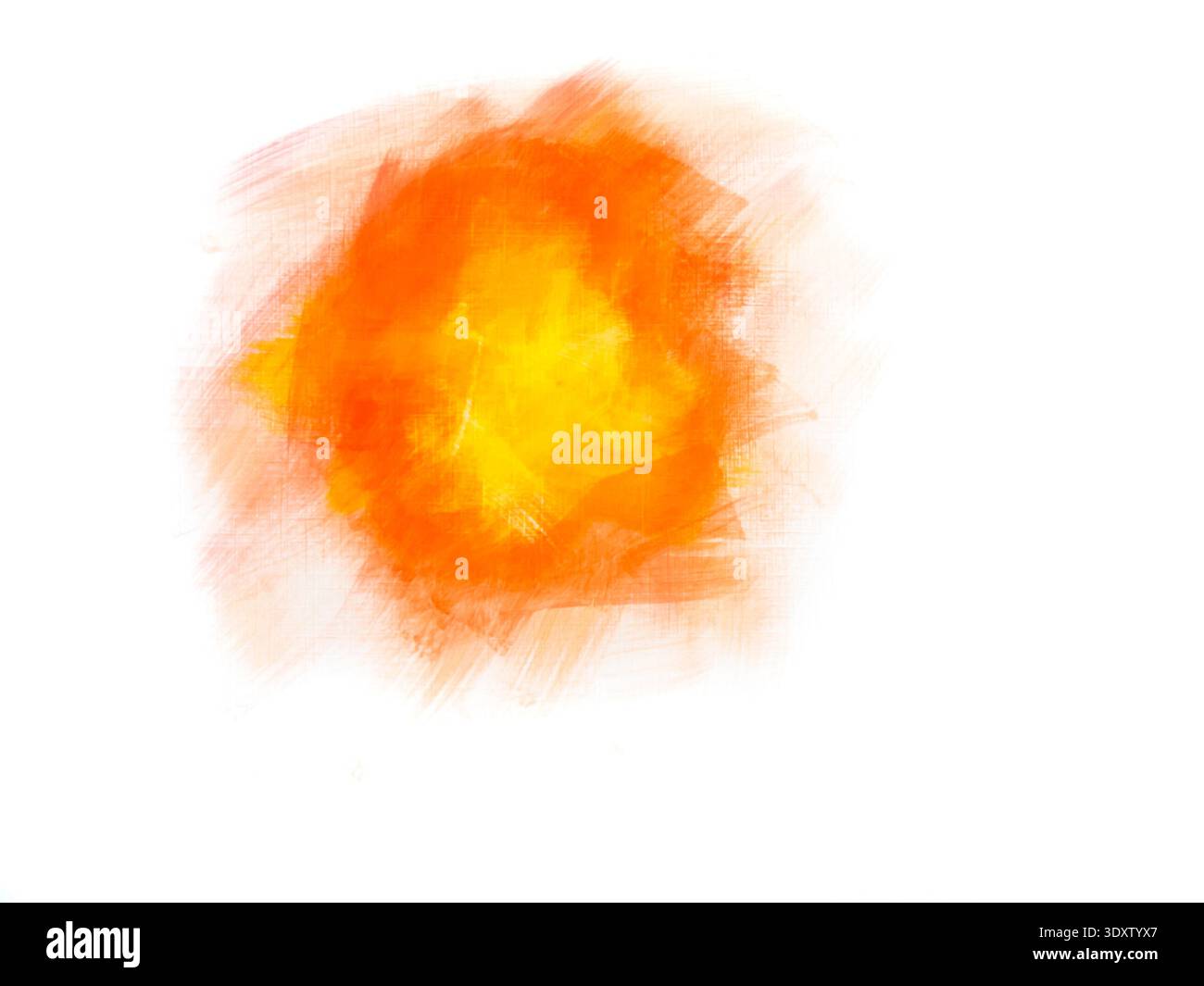 Gelb-oranger Acrylpinsel auf weißem strukturiertem Aquarellpapier. Stockfoto