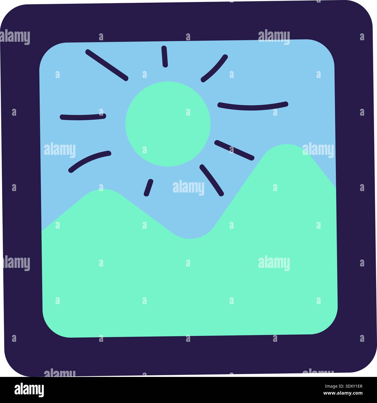 Blauer und türkisfarbener „AI Technology Doodle Outline“-Aufkleber mit Bild. Helles Flaches Symbol Stock Vektor