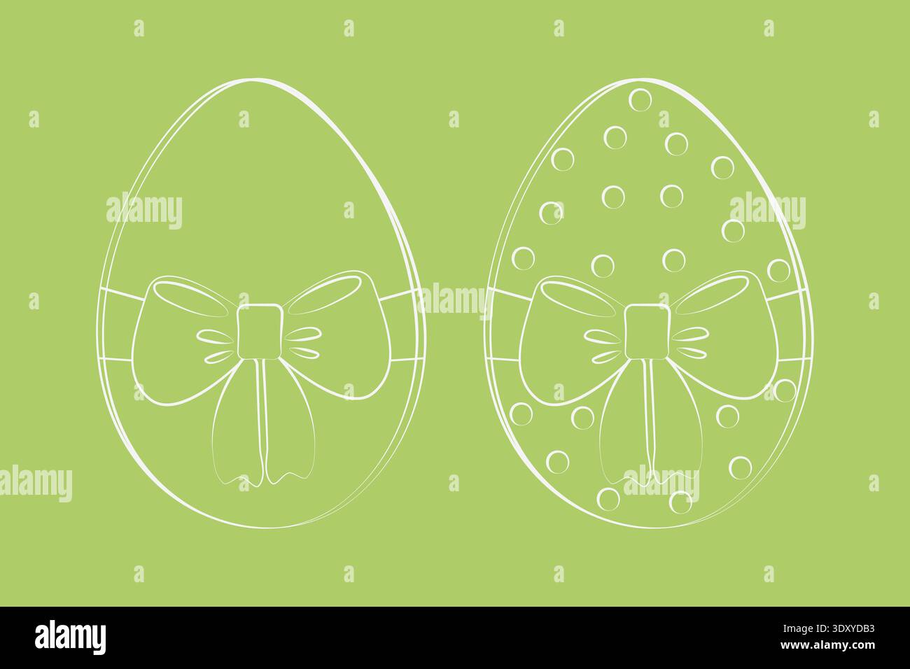 Set handgezeichneter Ostereier mit einer Schleife und einem von ihnen verzierten Umrisspunkten. Vektor-Illustration Ostergrüße Thematische Karten oder Social-Media-Beiträge Design-Elemente, Flugblätter Stock Vektor
