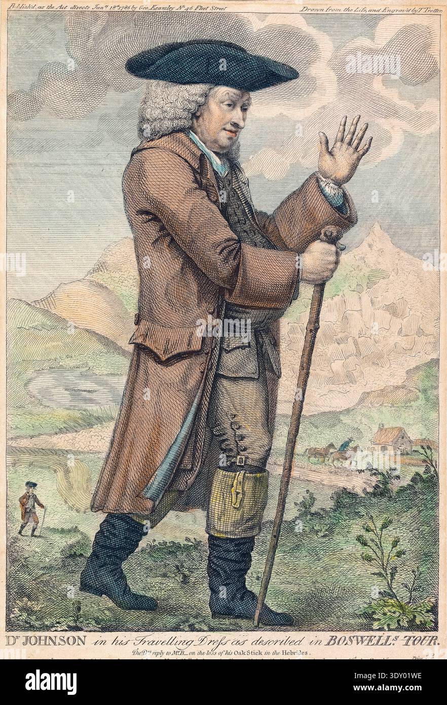 Dr. Johnson in seinem Reisekleid Samuel Johnson (1709–1784), Porträtstich von Thomas Trotter, vor 1803 Stockfoto