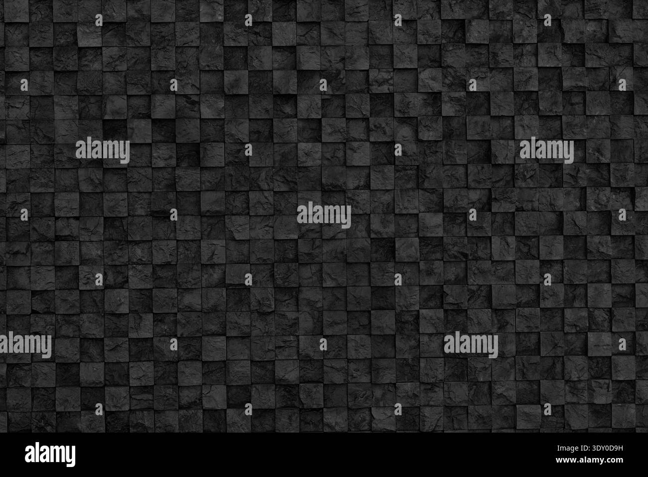 Wandstruktur aus schwarzem Stein. Dunkler rauer gemauerter dunkler Grunge-Hintergrund Stockfoto